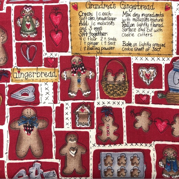 Dianna Marcum Marcus Bros Red Grandma’s Gingerbread Recipe Fabric Vintage 3+ yds